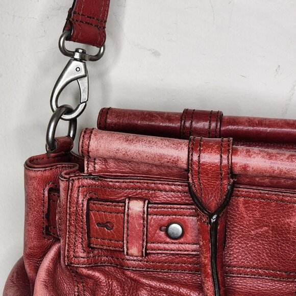 Fossil Maddox Bar Satchel Genuine Cow Hide Leather Red Distressed Shoulder Bag - Picture 5 of 16